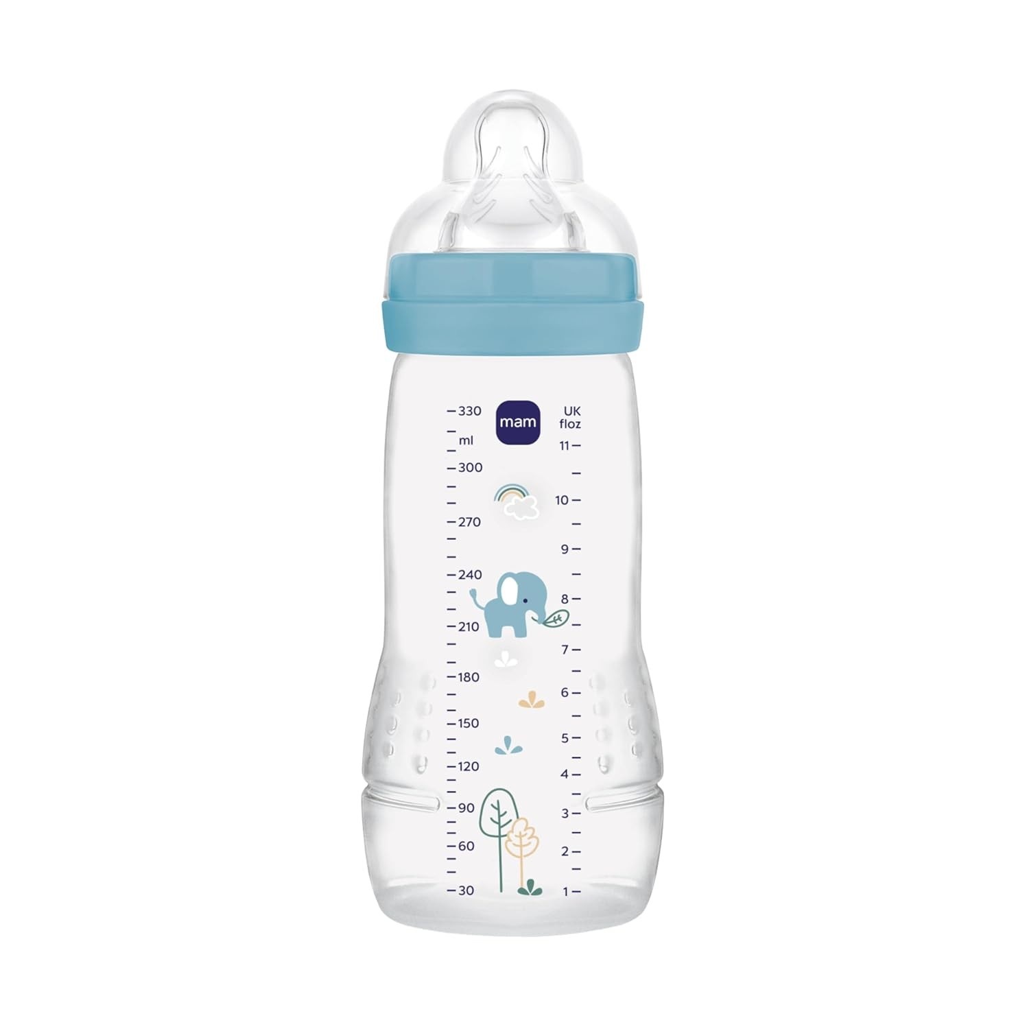 MAM Baby Easy Active 330ml - Mamadeira Ergonômica com Bico Skinsoft Azul para Bebês 4+ Meses