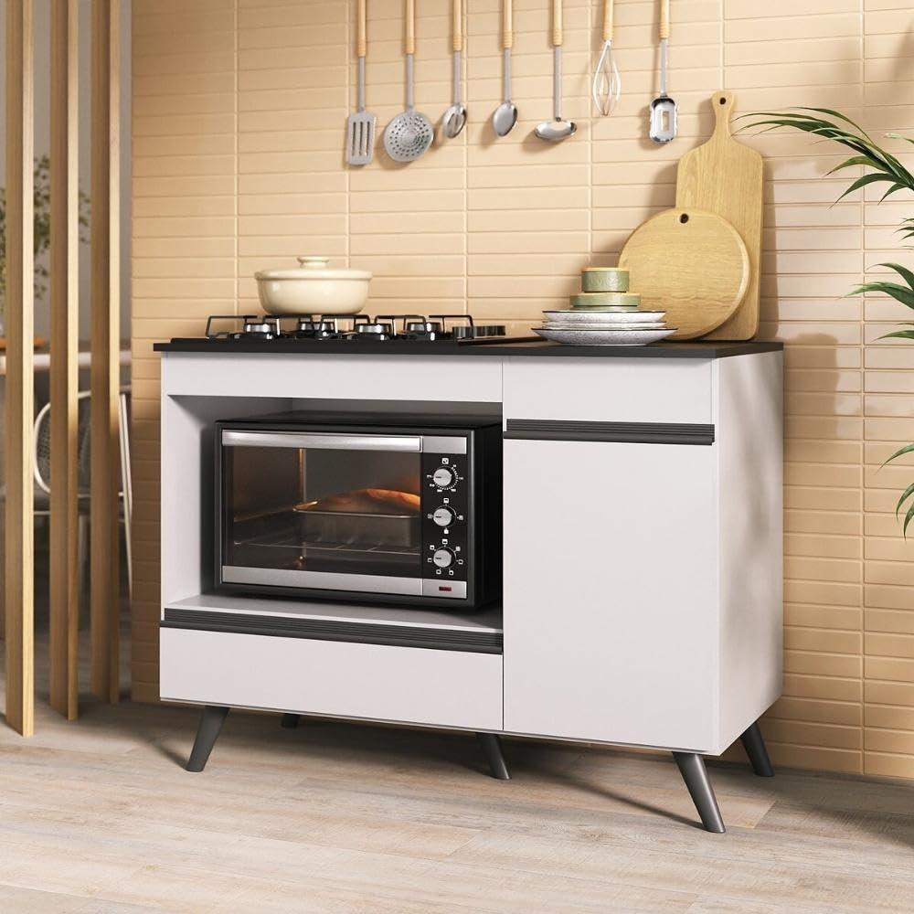 Balcão para Cooktop e Forno 105cm Veneza Multimóveis - Design Moderno com 1 Porta e 1 Gaveta