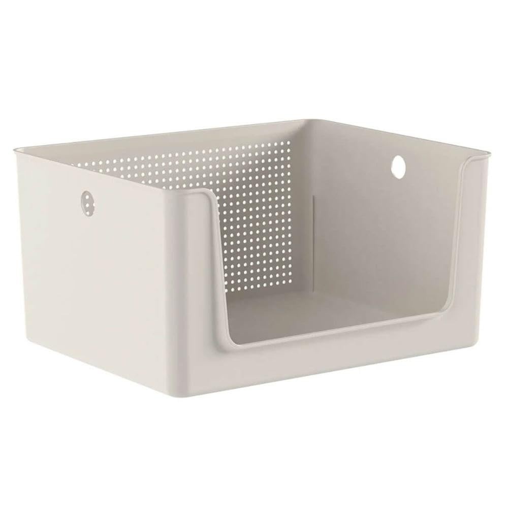 Cesto Organizador Multiuso com Abertura Frontal 16L Bege - Linha Flow