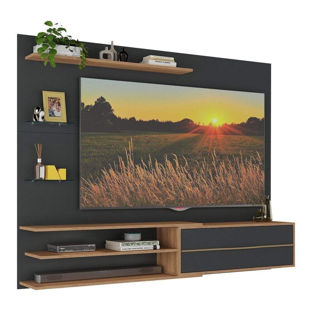 Painel TV 65" com Porta e Prateleiras Multimóveis MP1064 Rustic/Preto
