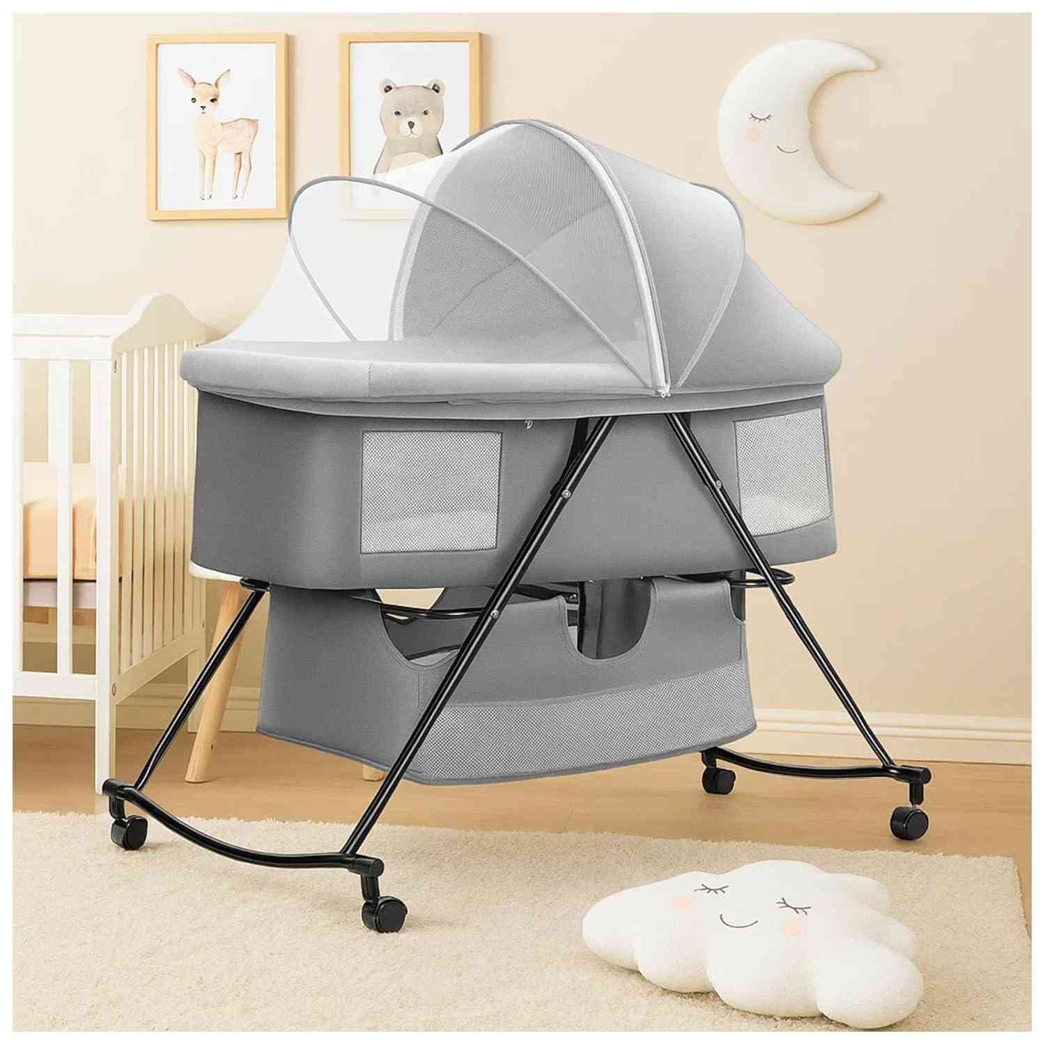 Berço de Balanço PIPDIP para Bebês - Conforto Ergonômico com Trava nas Rodinhas, Até 5 Meses