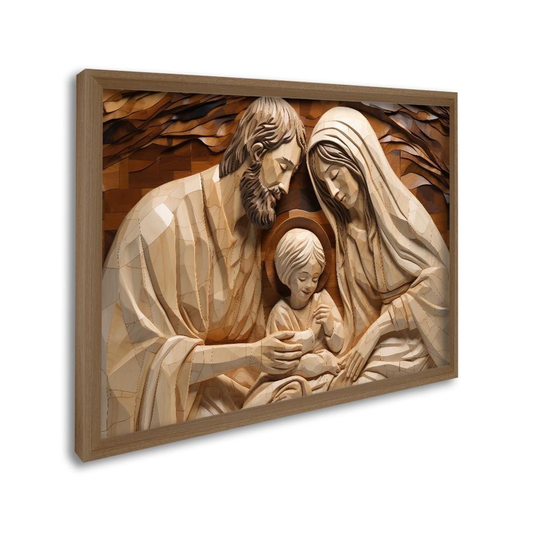 Quadro Decorativo Sagrada Família - 60x90cm em Madeira com Vidro - Design Religioso Inspirador