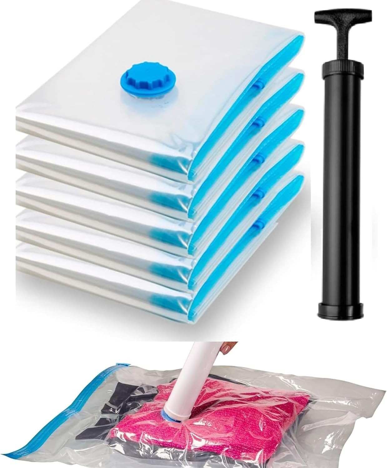 Kit 3 Sacos a Vácuo Impermeável 80x100cm com Bomba - Organize e Compacte Roupas, Cobertores e Mala de Viagem