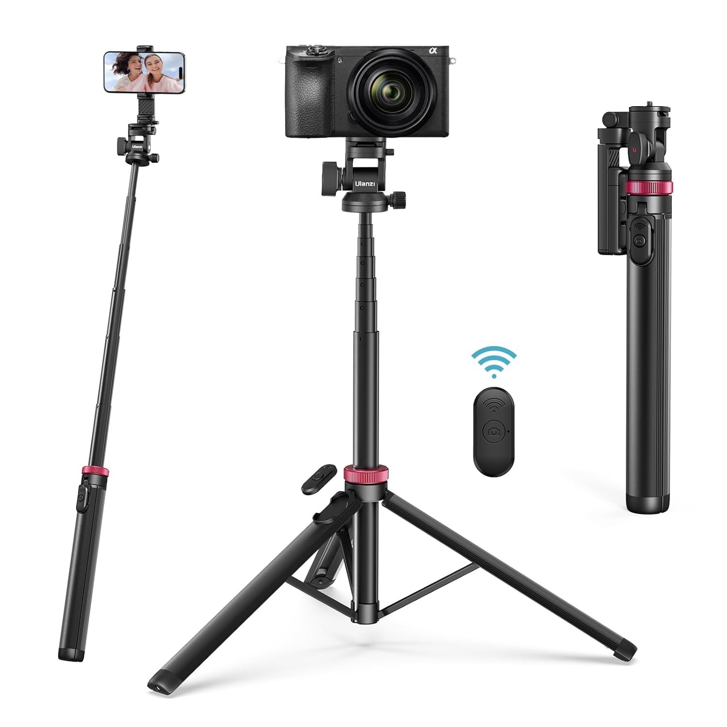 Tripé ULANZI MT-78: Selfie Stick Extensível de 1.85m com Cabeça de Bola 360° e Suporte para Celular