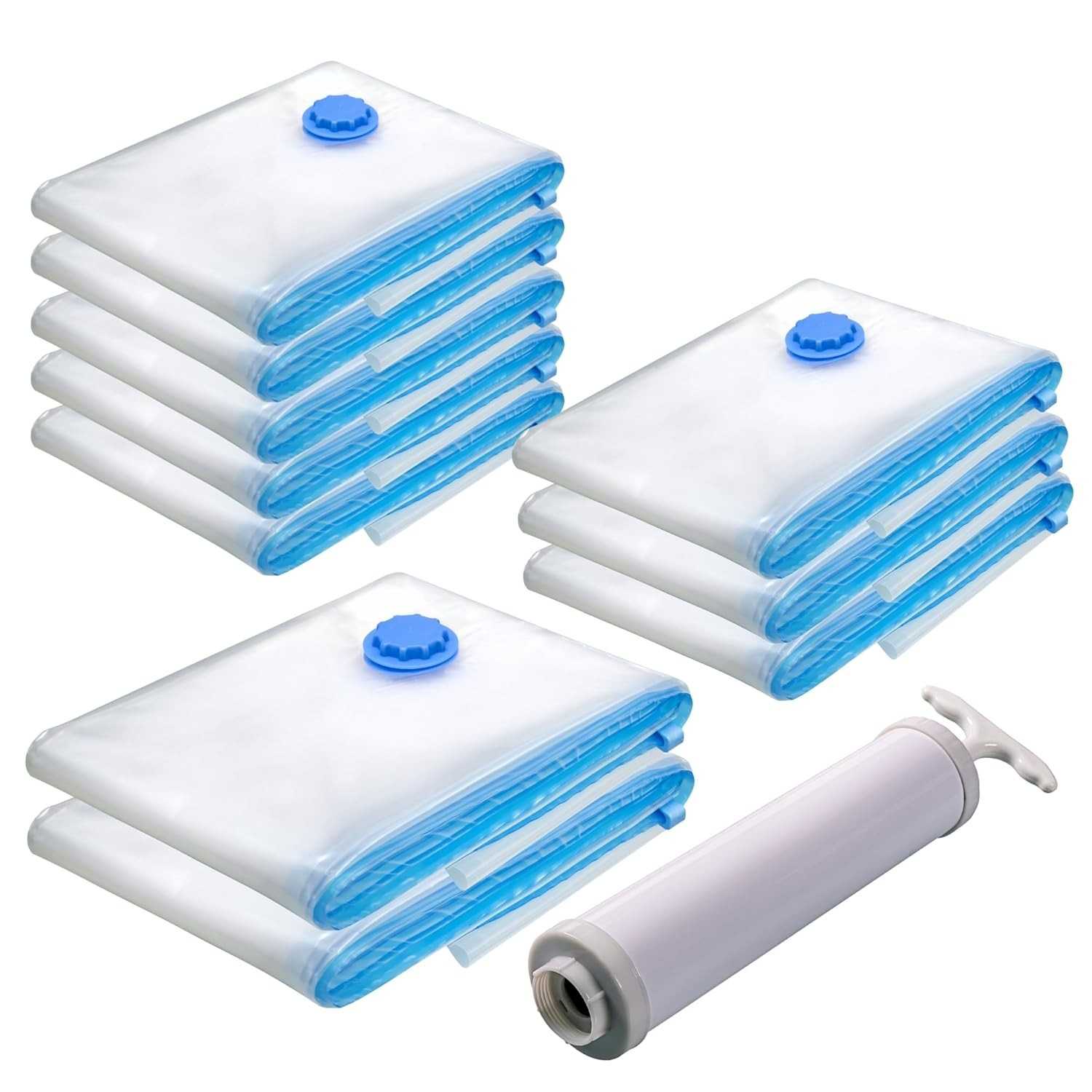 Kit 10 Sacos a Vácuo com Bomba Manual - Organize Malas, Roupas e Guarda Espaço