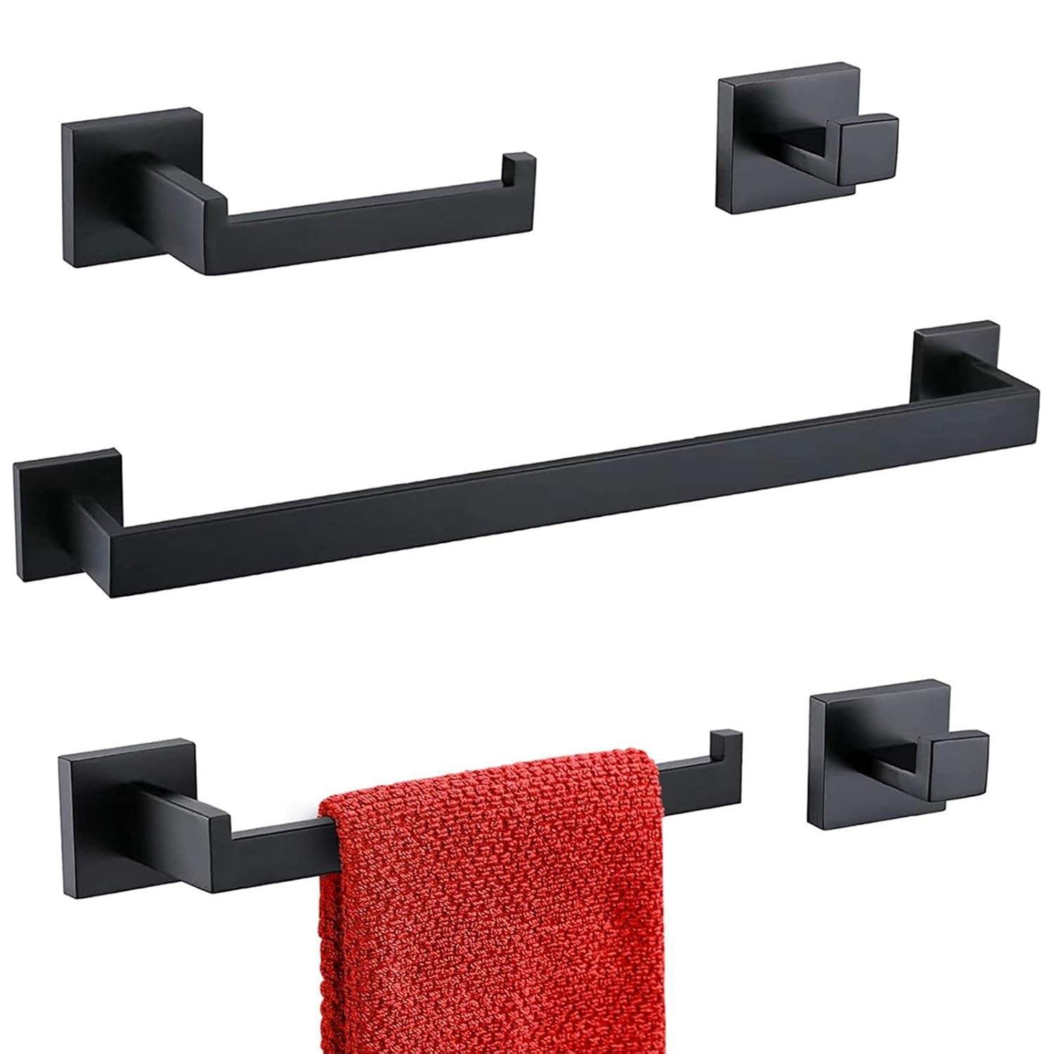 Kit Toalheiro Acabamento Fosco Aço Inoxidável 5 Peças - Conjunto Completo para Banheiro Moderno