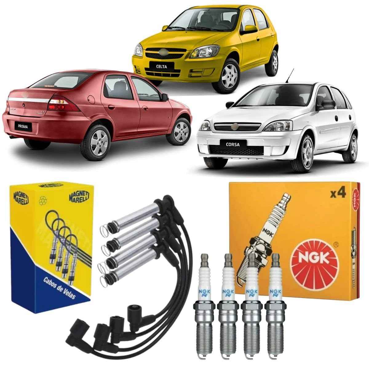 Kit Completo: Cabos de Ignição Magneti Marelli + Velas NGK para Celta, Classic e Prisma (Flex)