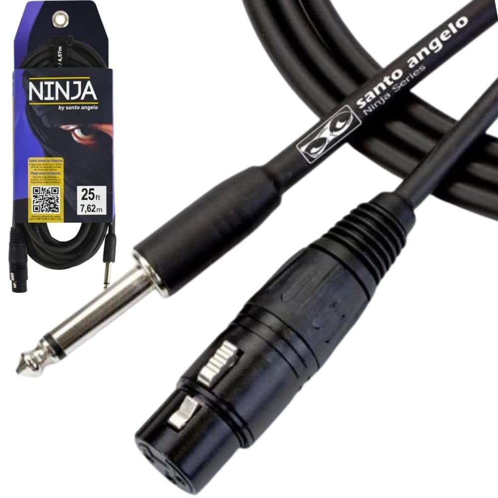 Cabo de Microfone Ninja Santo Angelo HG 7,62m: Conexão P10/XLR Fêmea Profissional