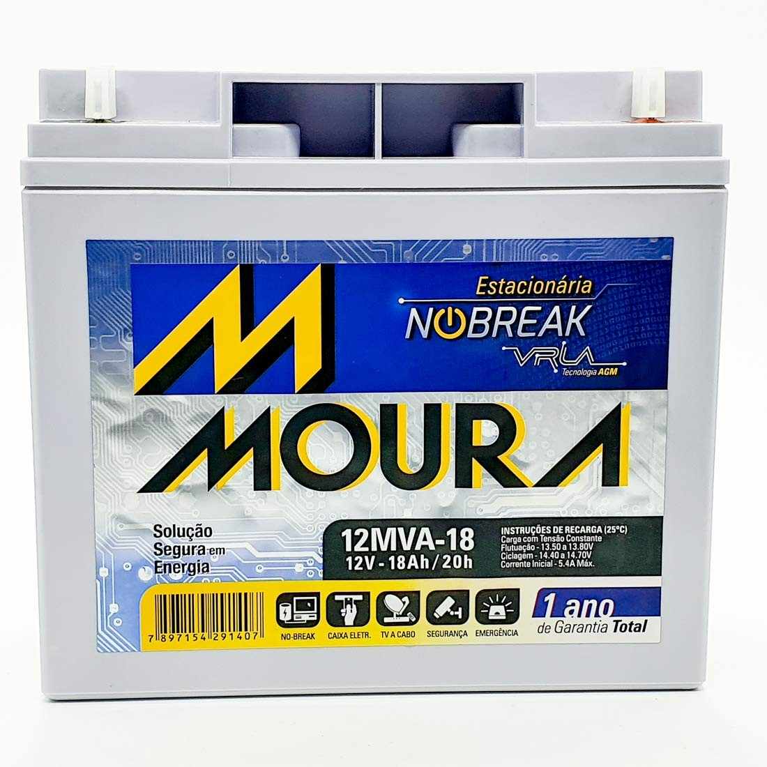 Bateria Estacionária Moura 12V 18Ah (12MVA-18) para Nobreak e UPS - Segurança e Confiabilidade