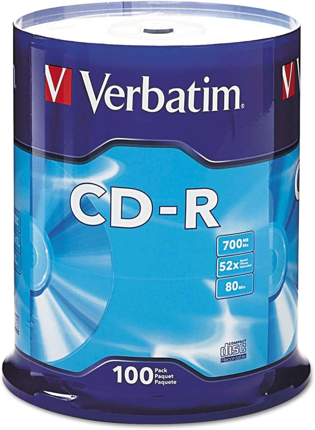Discos CD-R Verbatim 700MB 80min 52x - Pacote com 100 Unidades (Azul) | Armazenamento Confiável