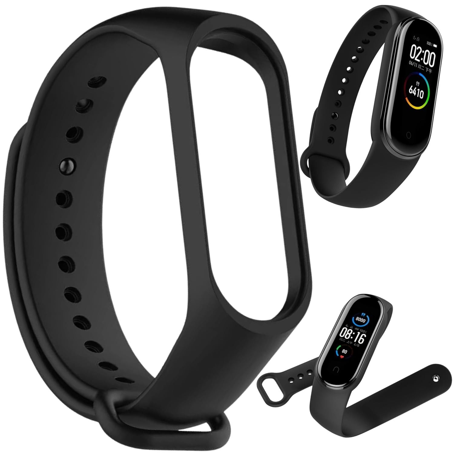 Pulseira MI Band 5 e 6 Silicone Premium- Compatível Confortável - Bracelete de Reposição Esportiva e Ajustável - Design Anatômico (Preto)