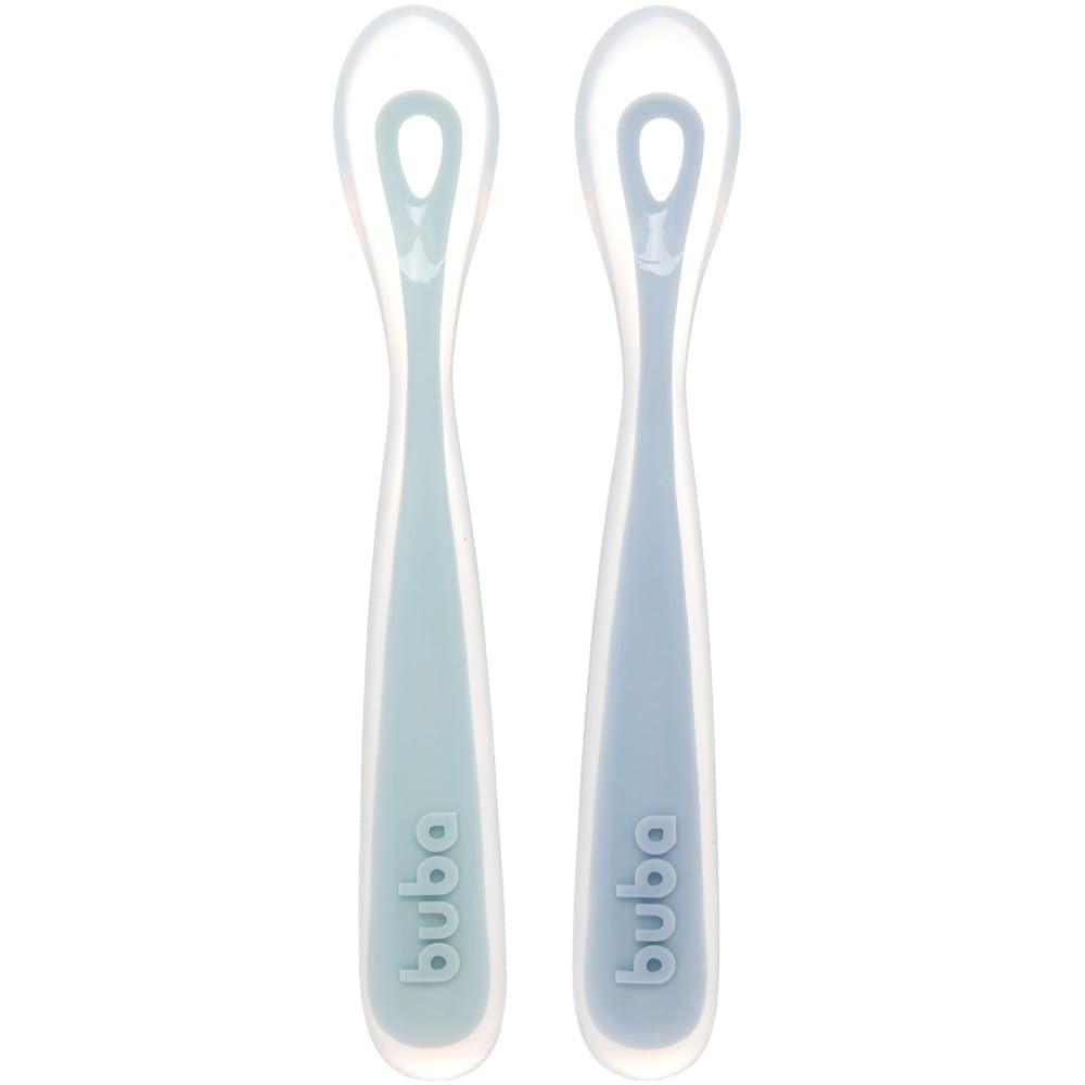 Kit 2 Colheres em Silicone Fase 1 Azul - Buba | Introdução Alimentar Segura e Confortável
