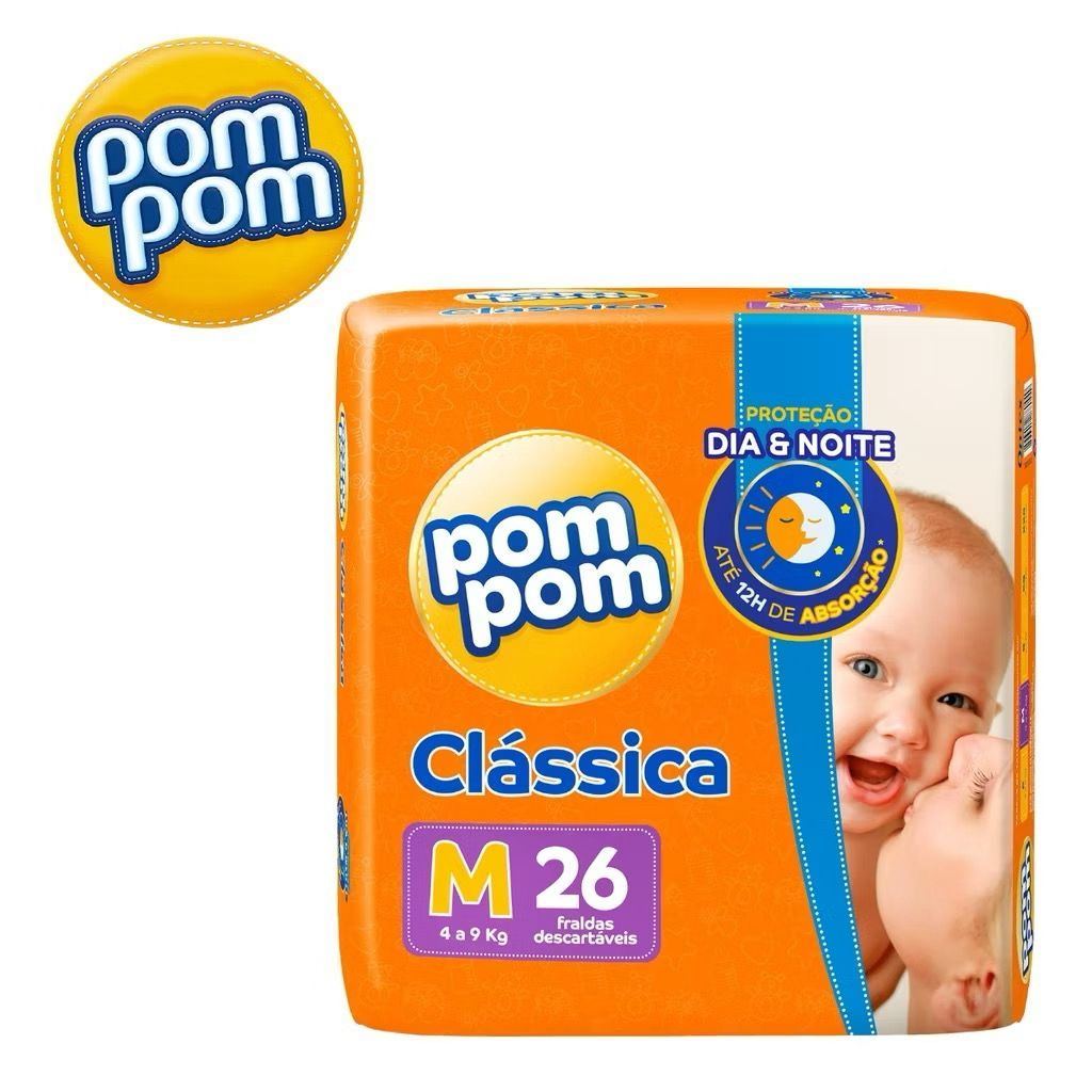 Fralda Pompom Clássica: Noite Seca e Conforto 👶