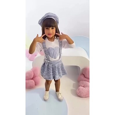 Conjunto 3 Peças para Meninas Estilosas: Salopete, Blusa e Boina