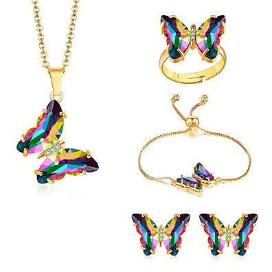 Conjunto Borboleta: Colar, Brincos e Pulseiras