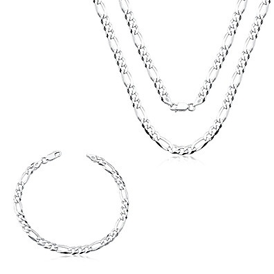 Conjunto Prata 925 Grumet: Corrente + Pulseira 70cm