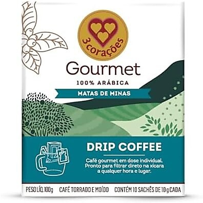 3 Corações Café Drip Coffee Gourmet Matas de Minas - contém 10 unidades