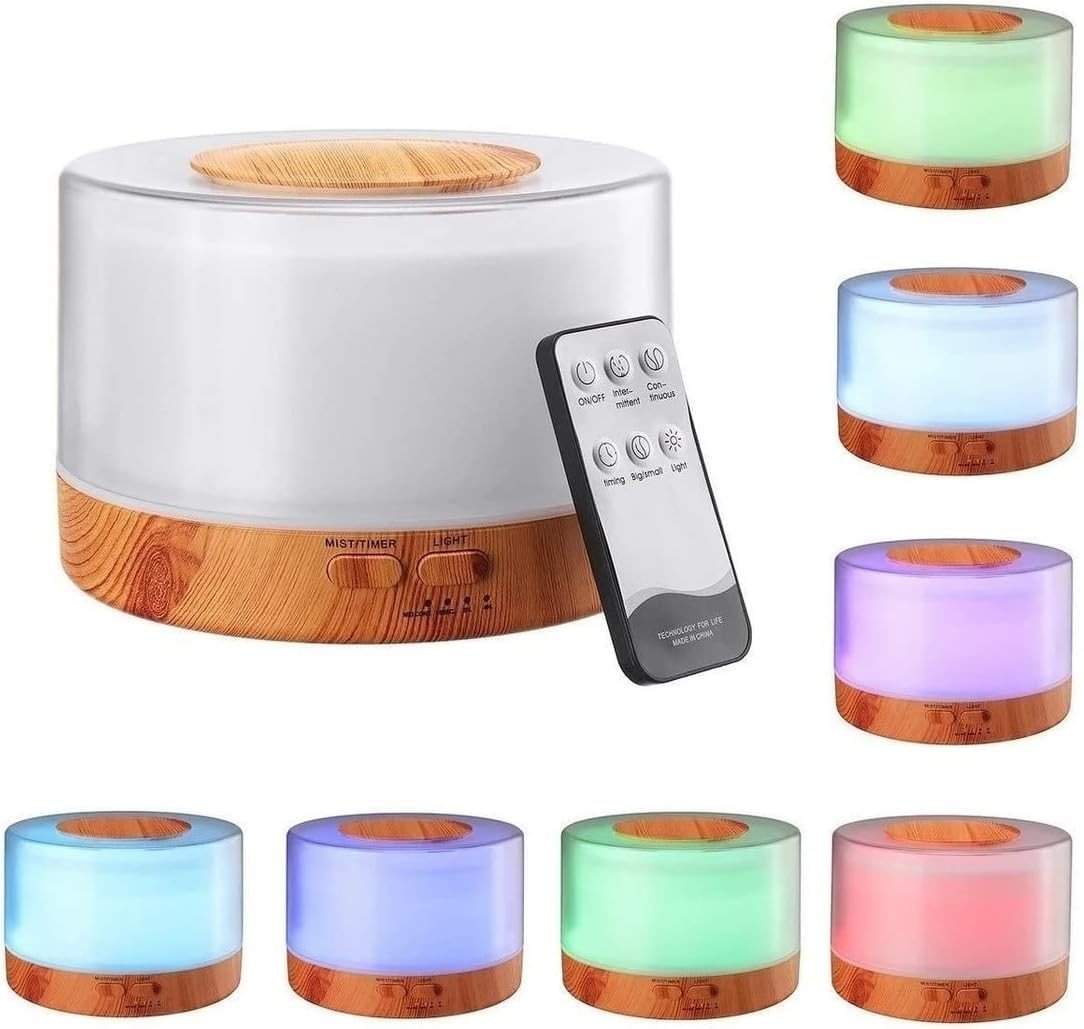 Umidificador Difusor Aromatizador Ultrassônico 700ml com LED 7 Cores, Controle Remoto e Desligamento Automático