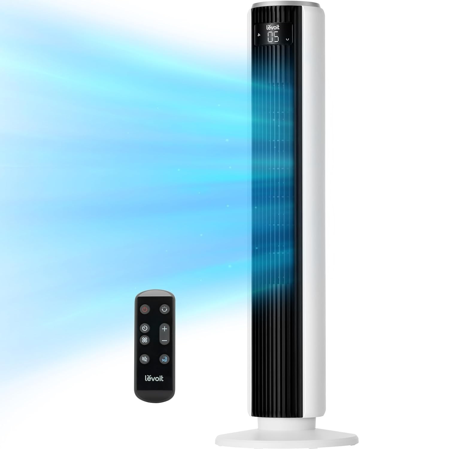 Ventilador de Torre Levoit 36" com Controle Remoto, 5 Velocidades, Modos Noturno e Turbo, Oscilação 90°, Silencioso 28dB