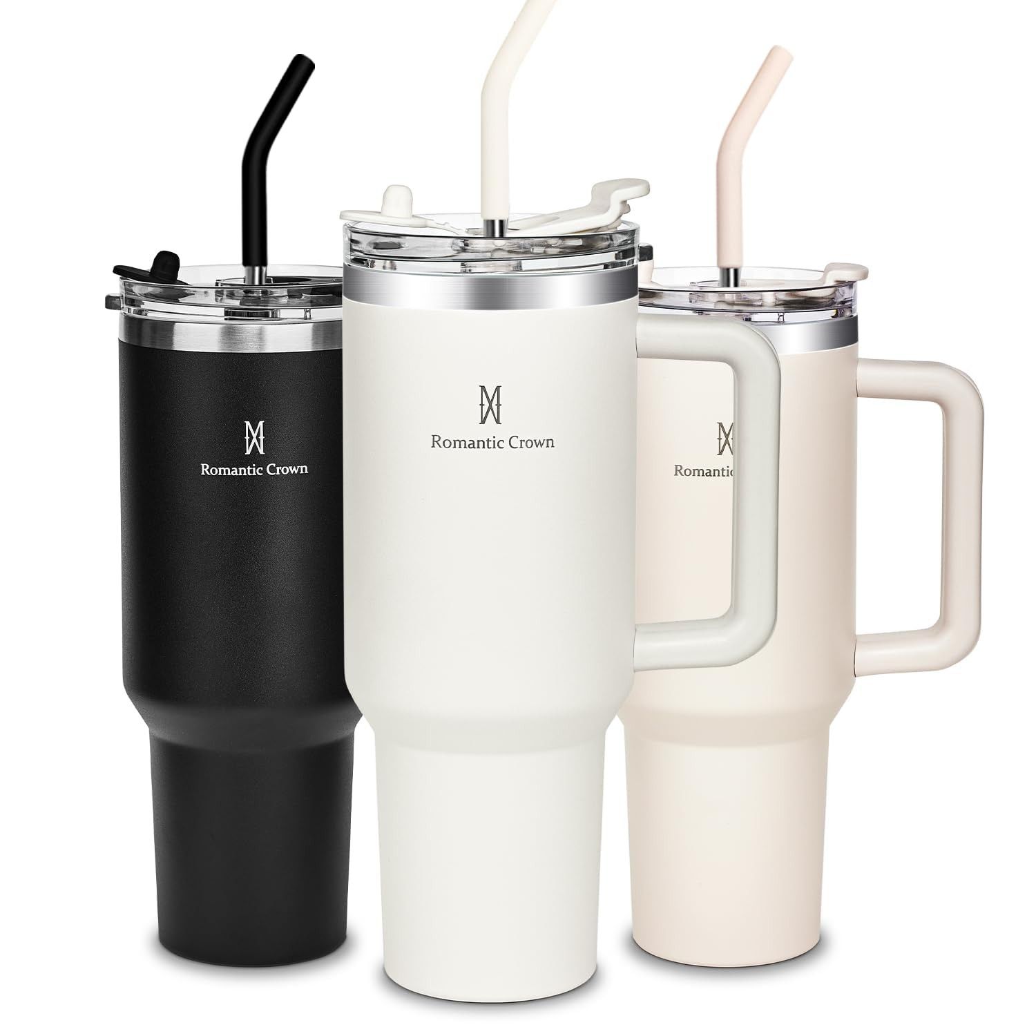 Romantic Crown Copo Térmico 1,18L com Canudo - Aço Inox 304, Tampa Herética e Alça para Viagem