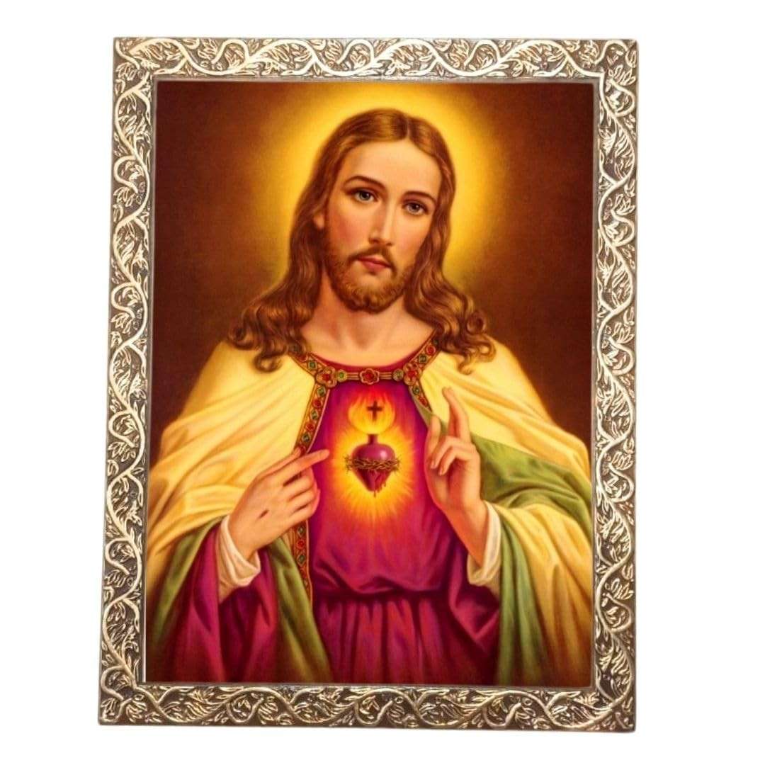 Quadro Decorativo Sagrado Coração de Jesus - Dourado A3 | Arte Religiosa Elegante para Sua Casa
