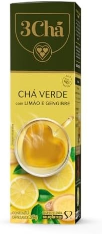 3 Corações Cápsula Chá Verde Com Limão e Gengibre TRES - 10 Unidades