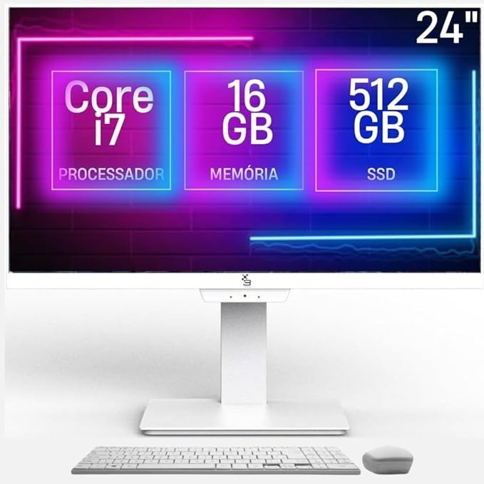 Computador All in One 24", Intel Core i7, 16GB memória, SSD 512GB, Webcam, Wifi, Bluetooth, Windows 10, Branco - 3green Unique A3GU-0110