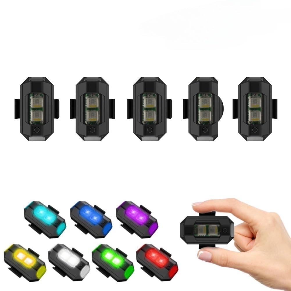 Luz Anticolisão LED 7 Cores para Motos e Drones - Segurança e Estilo Estroboscópico (Kit 5 Peças)