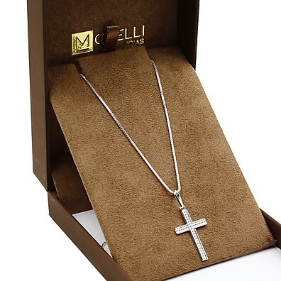 Corrente Masculina Prata 925 com Cruz Pontilhada - 70cm
