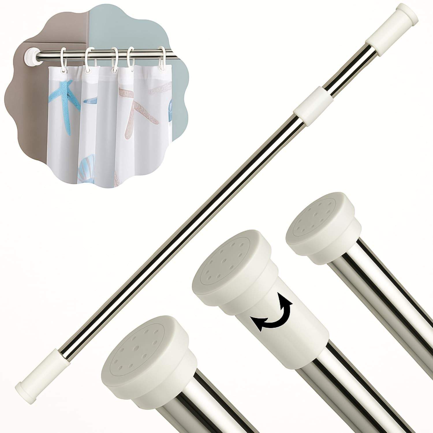 Varão Extensível Regulável 70-120cm para Cortina de Banheiro e Cozinha | Sem Furar, Alumínio Resistente