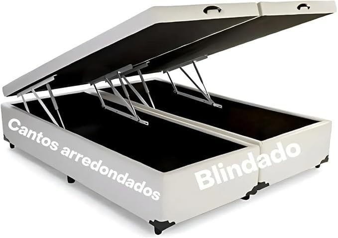 Cama Box Baú Bipartida King com Reforço Blindado e Abertura Prática em Courino Branco