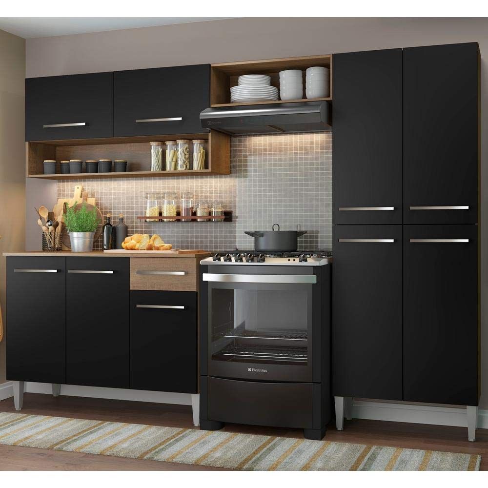 Cozinha Compacta Madesa Emilly Pop com Armário e Balcão – Design Moderno Rustic/Preto