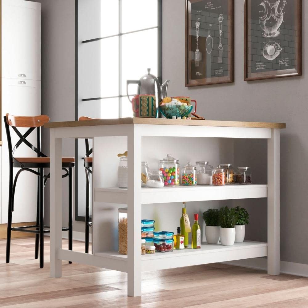 Ilha de Cozinha Ditália com 2 Prateleiras – Organize com Estilo e Funcionalidade
