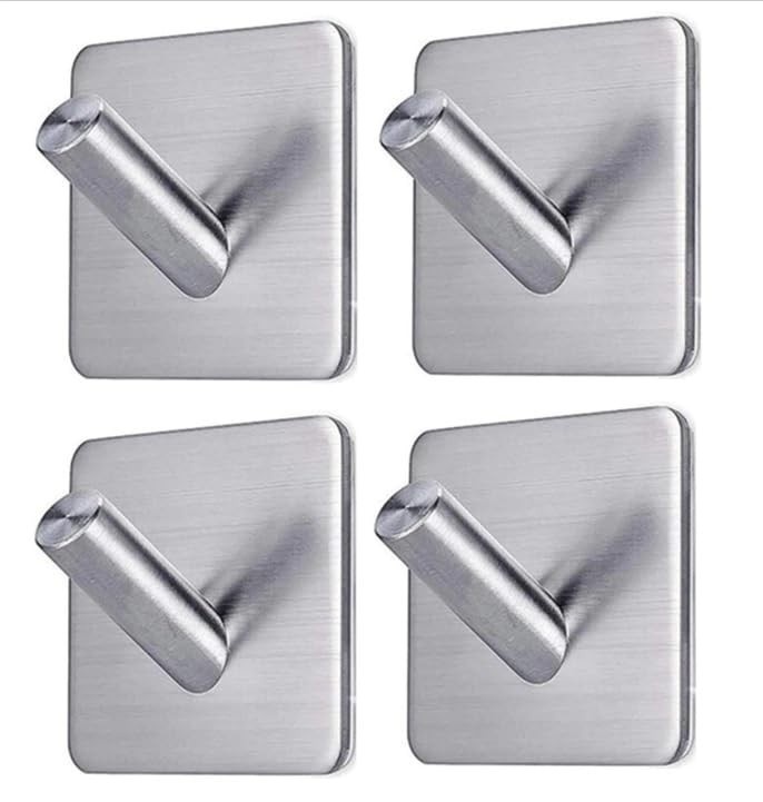 Kit 4 Ganchos Inox Adesivo Reforçado - Multiuso para Banheiro, Quarto e Cozinha