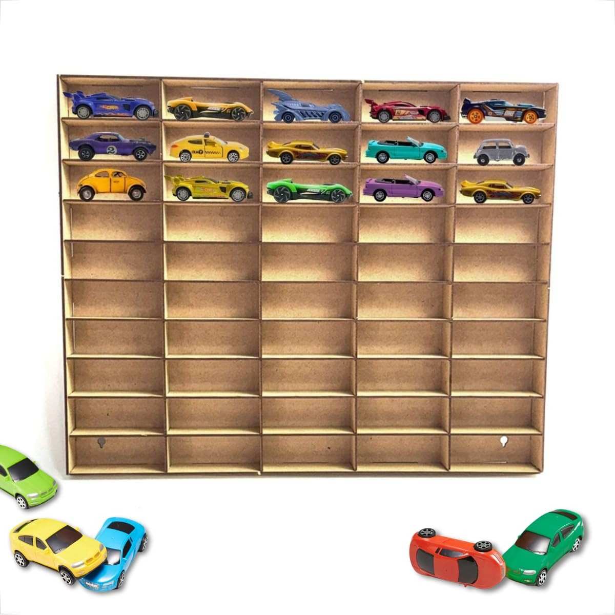 Expositor de Carrinhos 50 Espaços em MDF Cru: Organize e Proteja sua Coleção!