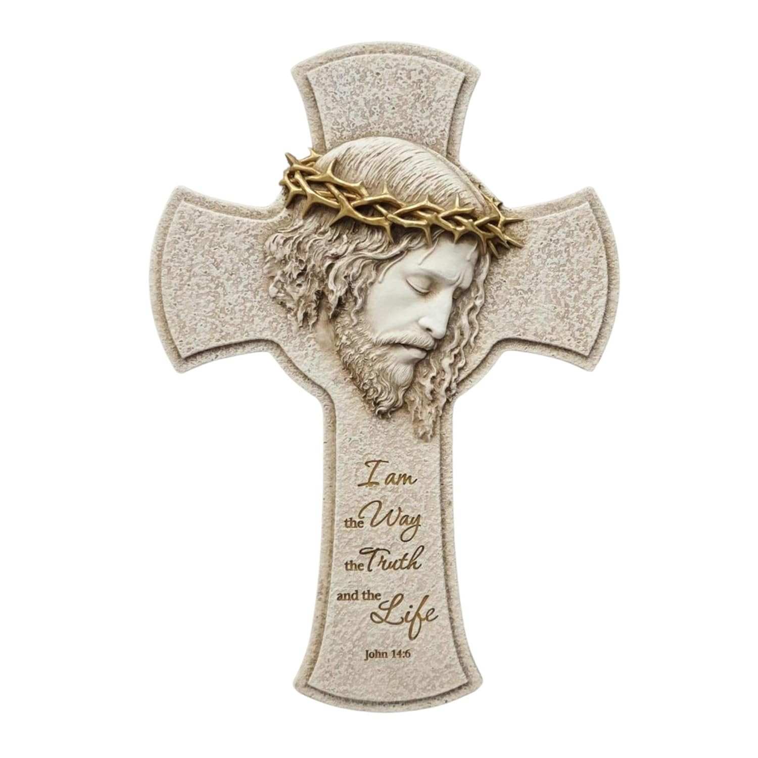 Cruz de Parede de Jesus com Coroa de Espinhos 30,5 cm - Decoração Religiosa com Escritura João 14:6