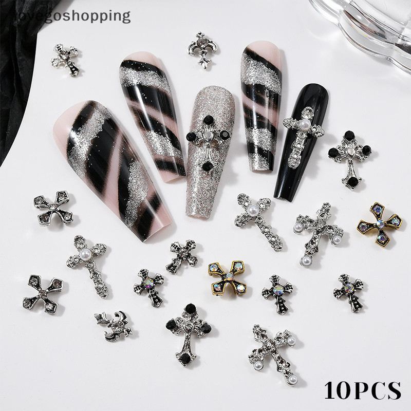 Cruz de Unhas em Metal com Zircão para Arte em Glitter – 10 Peças