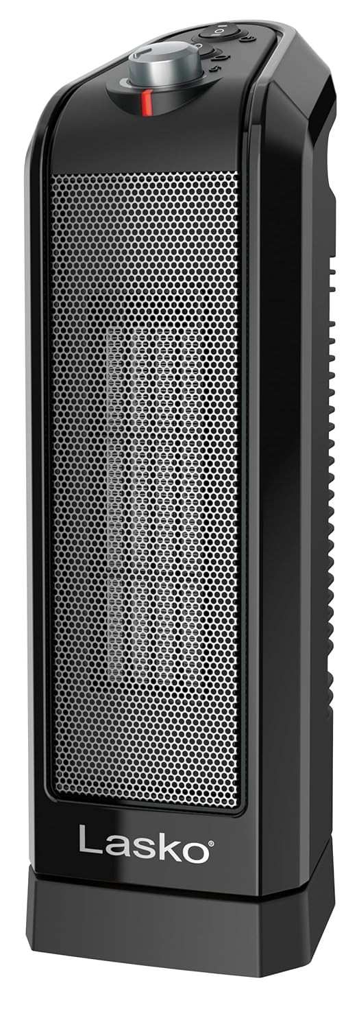 Lasko CT16450 Aquecedor elétrico de cerâmica oscilante portátil pequeno 1500W com termostato manual e proteção de segurança contra superaquecimento para uso doméstico interno, preto
