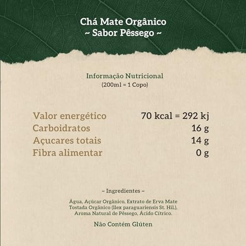 PODER DA TERRA - Mate Orgânico com Pêssego - Bebida Natural, Sem Conservantes, Sem Glúten - Ingredientes Naturais - 1L