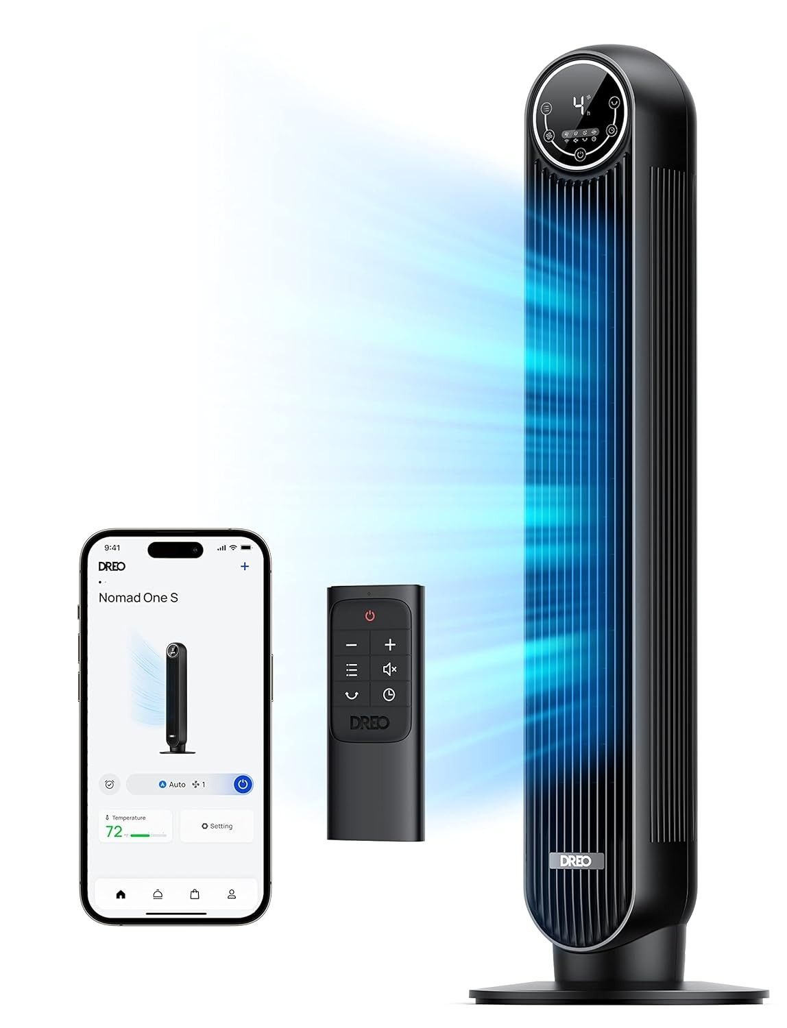 Dreo Ventilador de Torre Inteligente Silencioso 28 dB com Controle por App e Oscilação 90°