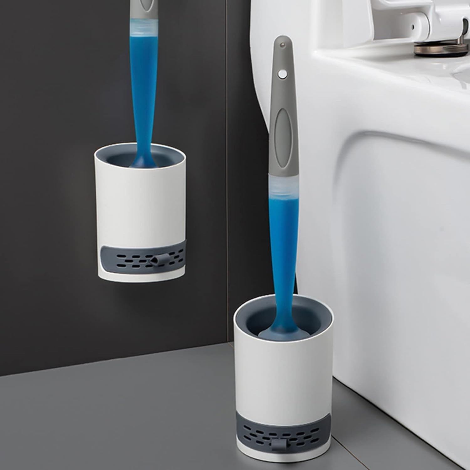 Escova de Vaso Sanitário com Suporte Recarregável - Silicone Antiferrugem e Almofada de Lama Diatomácea