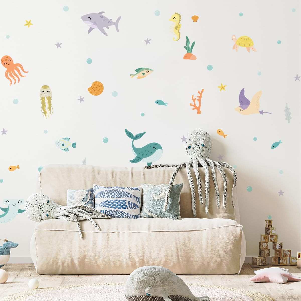 Adesivo de Parede Infantil Fundo do Mar Lavável - Decoração Segura e Divertida para Quarto de Bebê e Criança