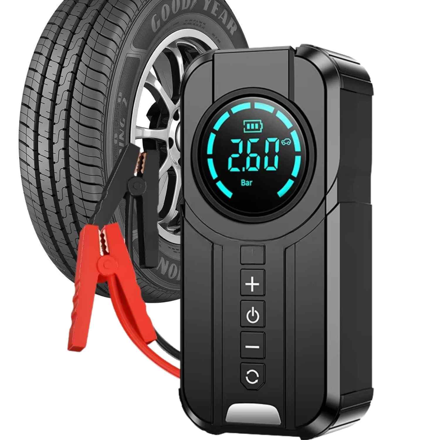 Partida Auxiliar Veicular 12V com Compressor de Ar Recarregável - Emergência e Praticidade Pratiarejo