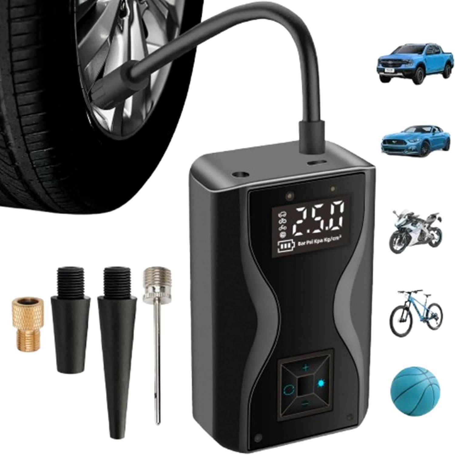 Inflador de Pneu Portátil Bobcat: Bomba de Ar Recarregável com LED e Lanterna
