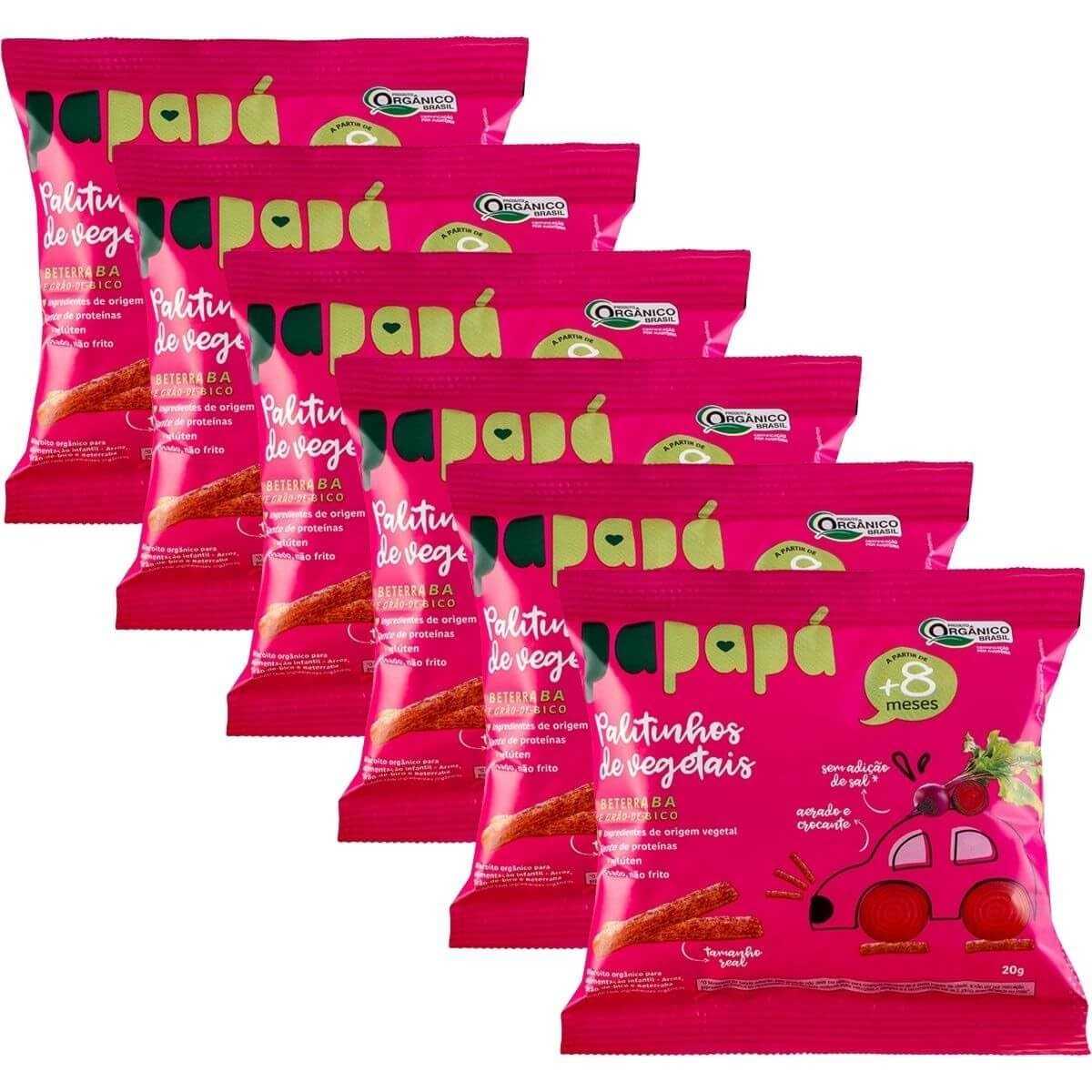 Kit 6 Biscoitos Orgânicos Palitinhos de Vegetais Beterraba 20g - Papapá | Snack Saudável e Natural para Crianças