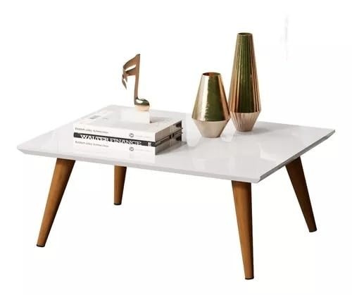 Mesa de Centro Retrô em Branco Brilhante - Design Elegante para Sala de Estar