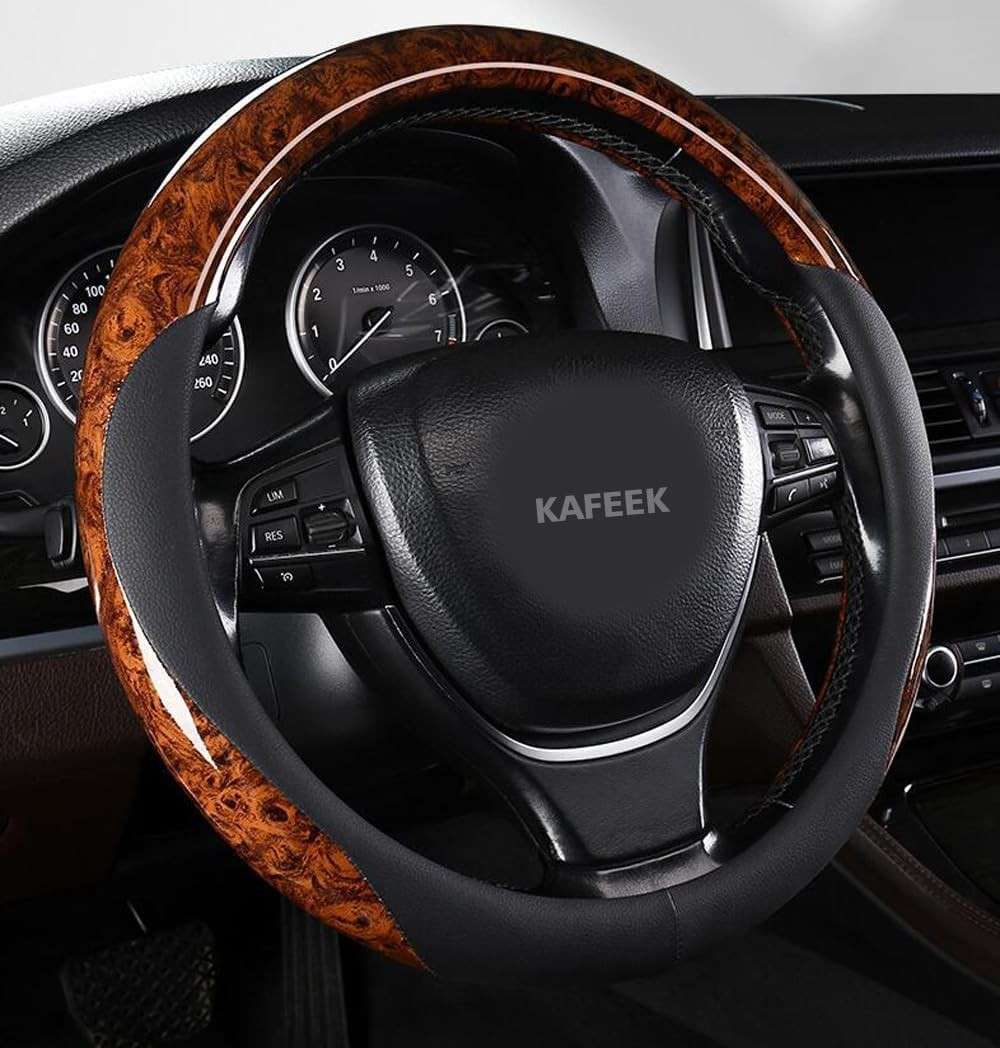 KAFEEK Capa de Volante Universal Microfibra Grão de Madeira - Conforto e Estilo Antiderrapante