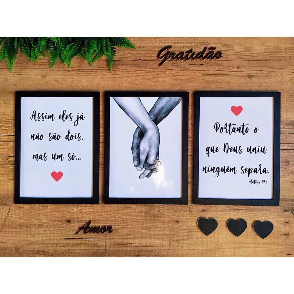 Kit 3 Quadros Decorativos Mãos Dadas - Design Moderno para Quarto de Casal