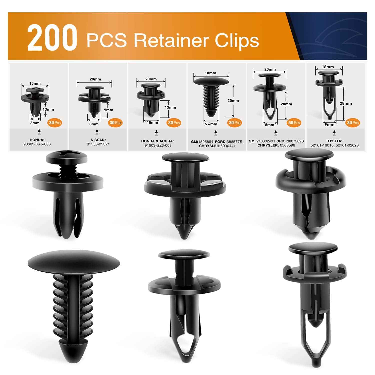 Kit 200 Clipes de Para-lama Universal GOOACC GRC-47: Fixação Automotiva Completa