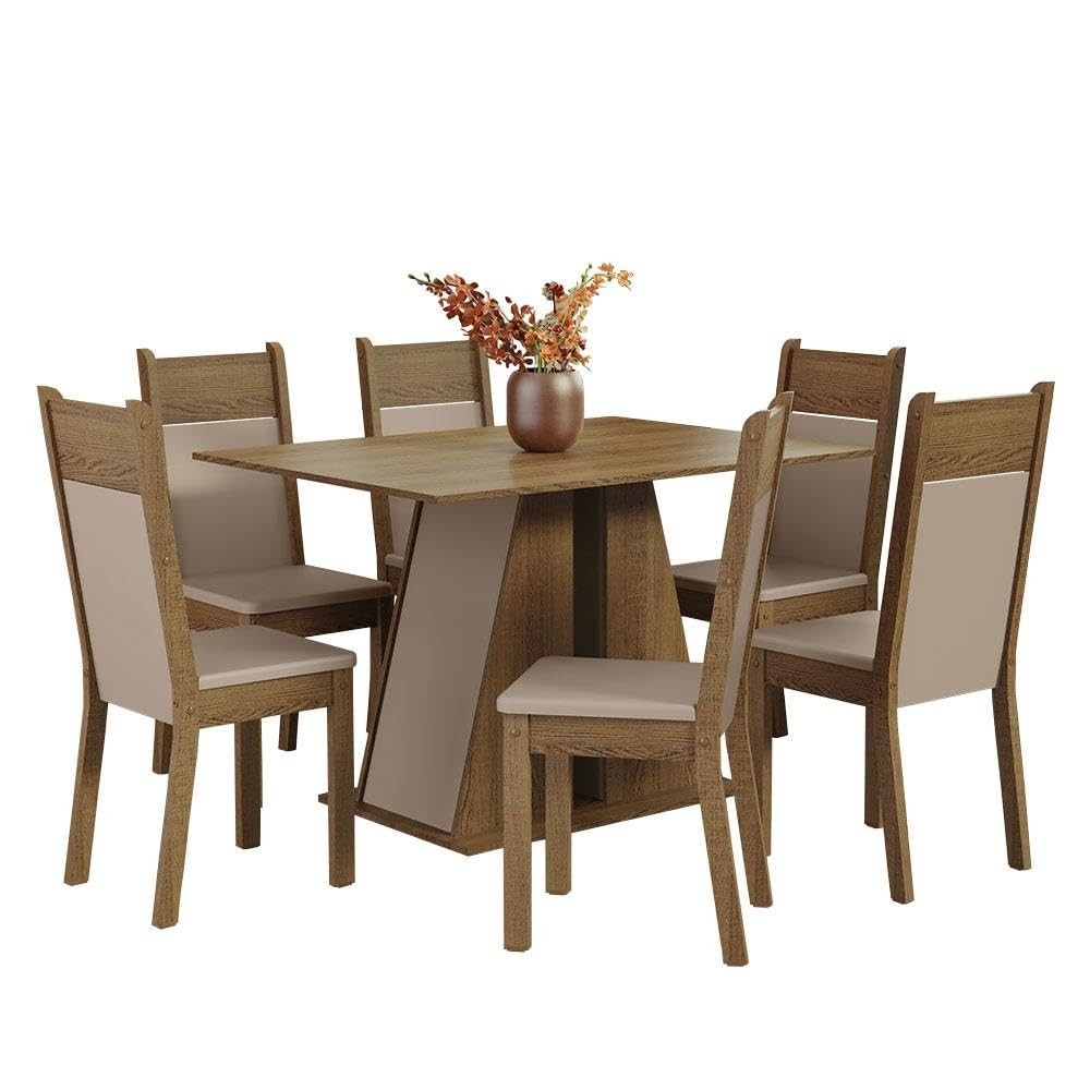 Conjunto de Sala de Jantar Beverly 6 Cadeiras com Mesa de Madeira Madesa